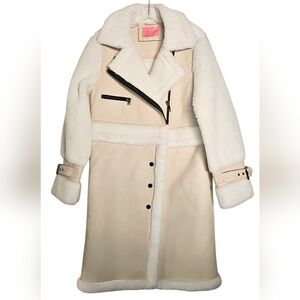 Azalea Wang Cream Faux Leather/Sherpa Convertible Long or Cropped Jacket Coat-M